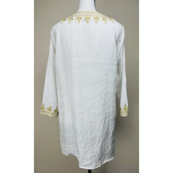 Chelsea & Theodore Size Large Tunic 100% Linen White & Gold Embroidered Casual - Picture 6 of 12